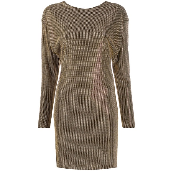 Versace 2019 Crystal Embellished Studded Long Sleeve Mini Dress Size 10 NWT Gold